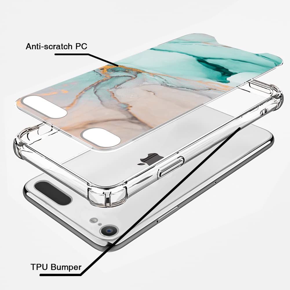 Kanghar Ipod Touch 7/6/5 Case, Marble Pattern With Screen Protector,Kickstand Ring Holder Soft Tpu Bumper Shockproof Cover For I