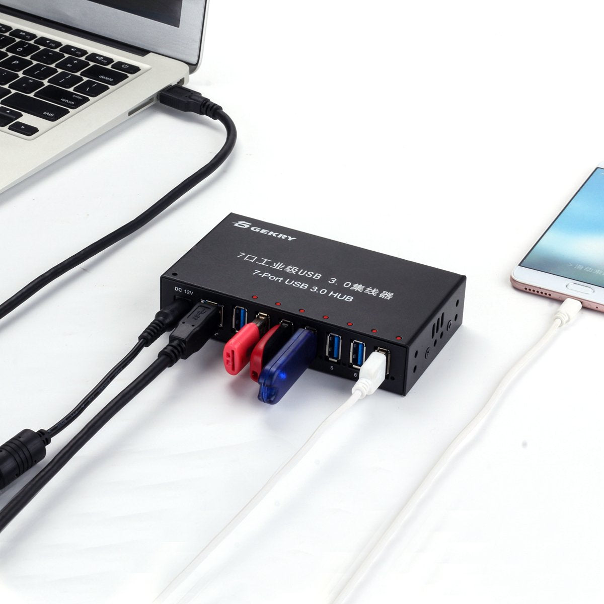Gekry Usb 3.0 Hub, Usb Data Hub, Metal Case Mountable 7 Port Powered Usb Hub 3.0 With 36W Ac Adapter Type A