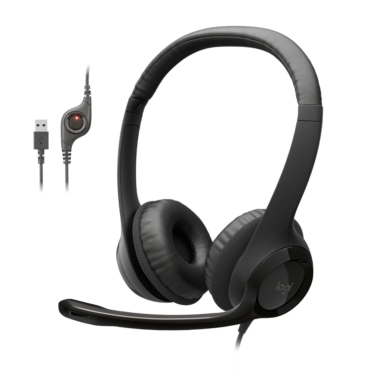 Logitech H390 Wired Headset for PC/Laptop, Stereo Headphones with Noise Cancelling Microphone, USB-A, in-Line Controls, Works wi
