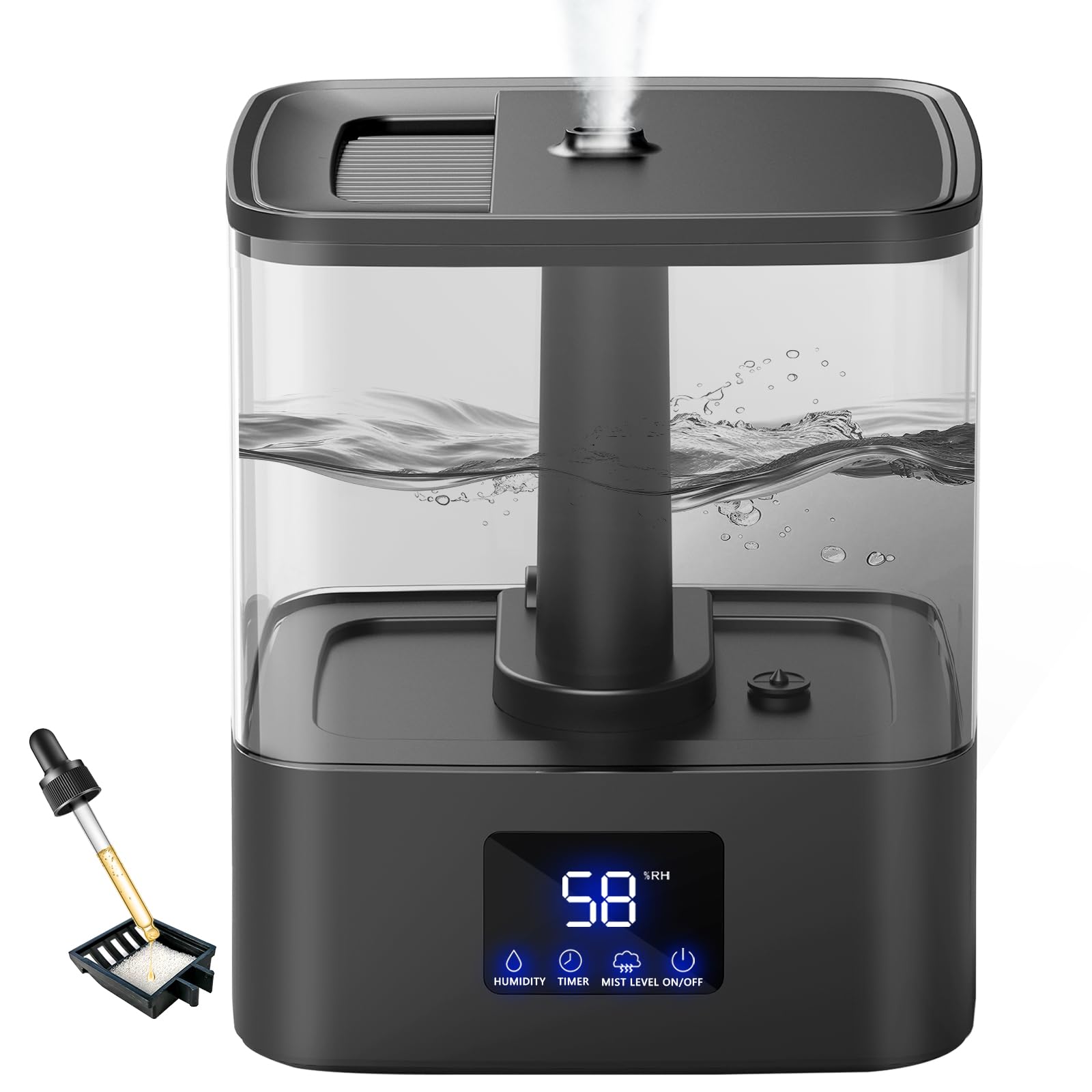 Kzf 6L Top Fill Humidifiers For Bedroom & 60H Runtime - Cool Mist Humidifier, 3 Mist Levels, 8H Timer, Essential Oil Tray, Humid