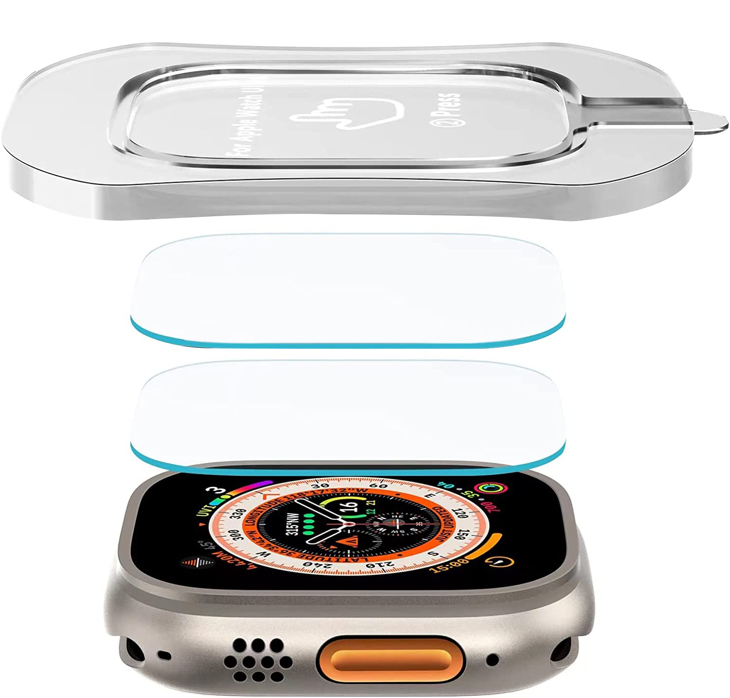 Swuu 2 Pack Tempered Glass Screen Protector With Auto Alignment Installation Frame Compatible With Apple Watch Ultra 2 / Ultra S