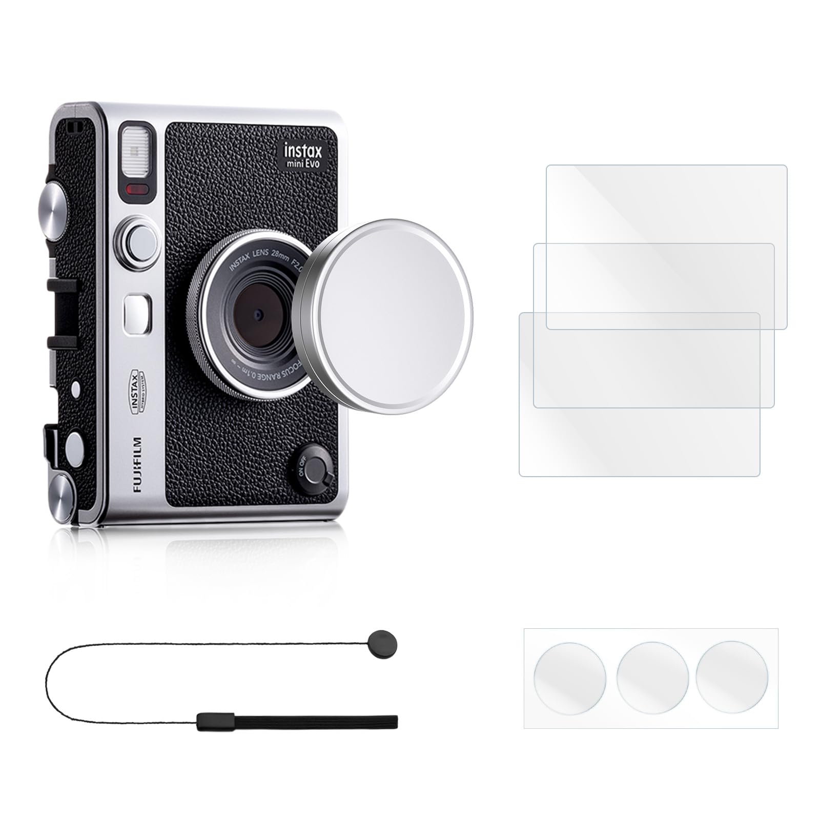 Rieibi Lens Cap & Screen Protector For Fujifilm Instax Mini Evo, Accessories For Fuji Instax Mini Evo Lens Cover With Anti Loss