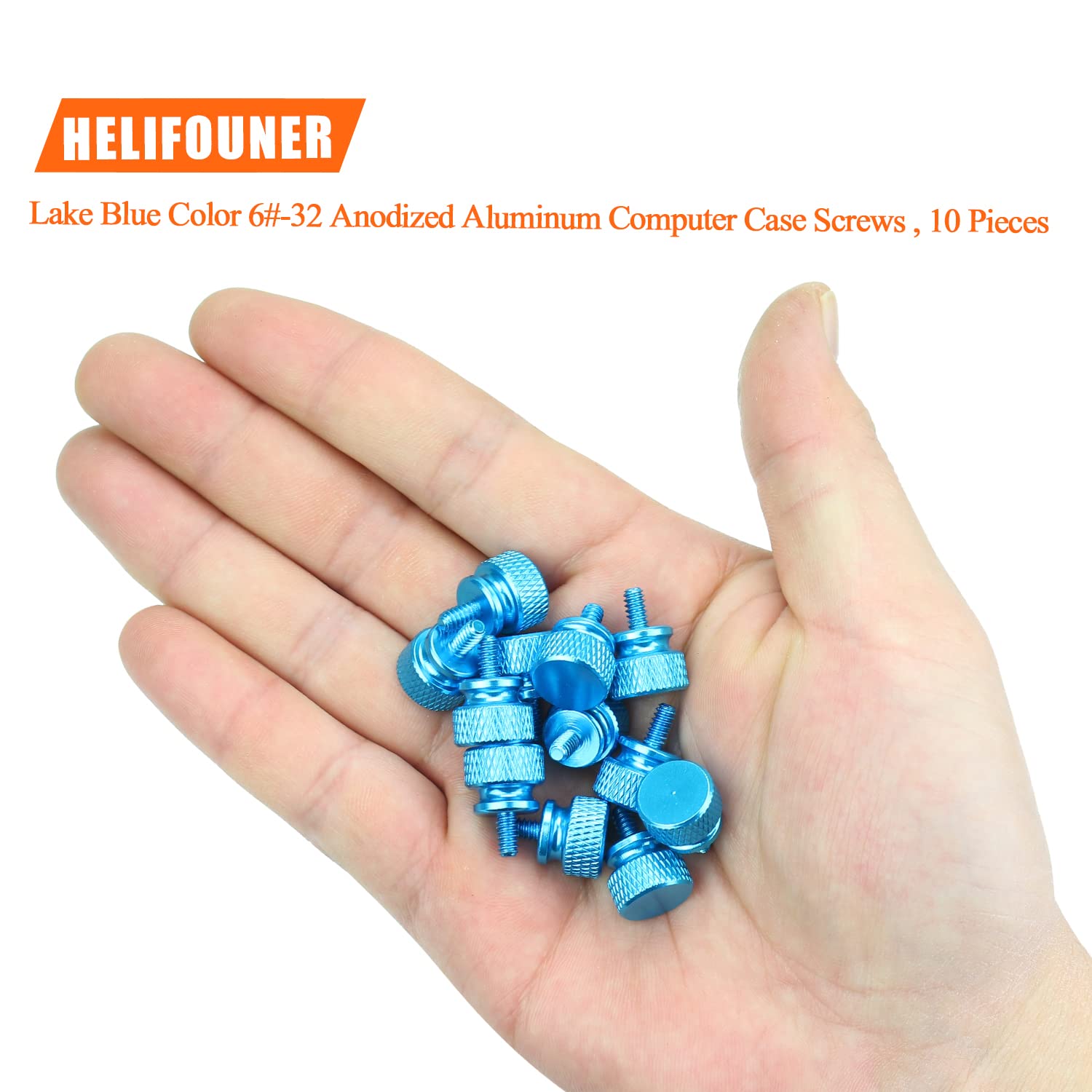Helifouner 10 Pieces 6 32 Thread, Lake Blue Color Anodized Aluminum Computer Case Thumbscrews, Thumb Screws For Computer Case/Co