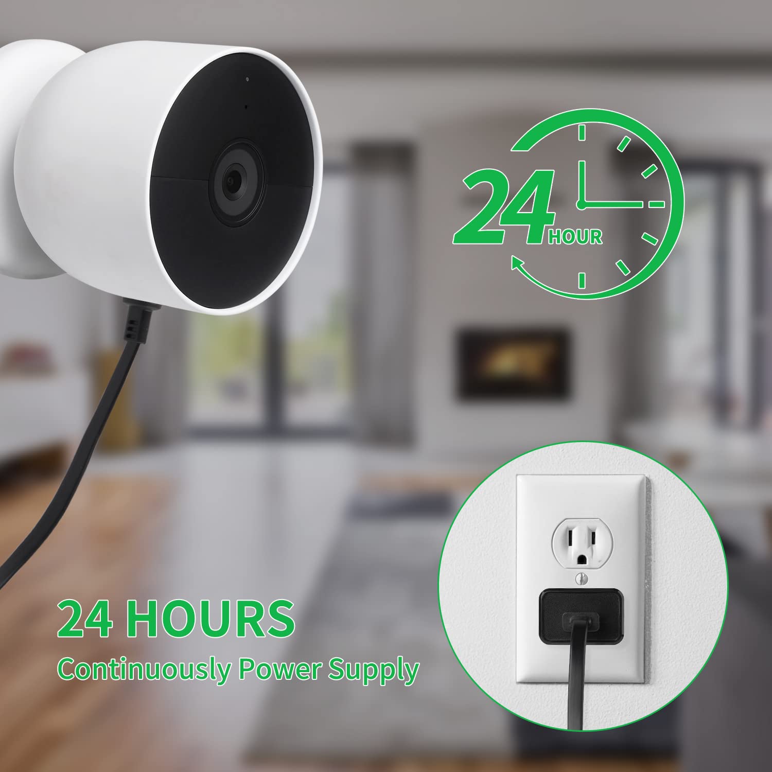 2Pack Power Adapter For Google Nest Cam (Battery), With 16.4Ft/5M Weatherproof Charging Cable Continuously Power Your Nest Cam (