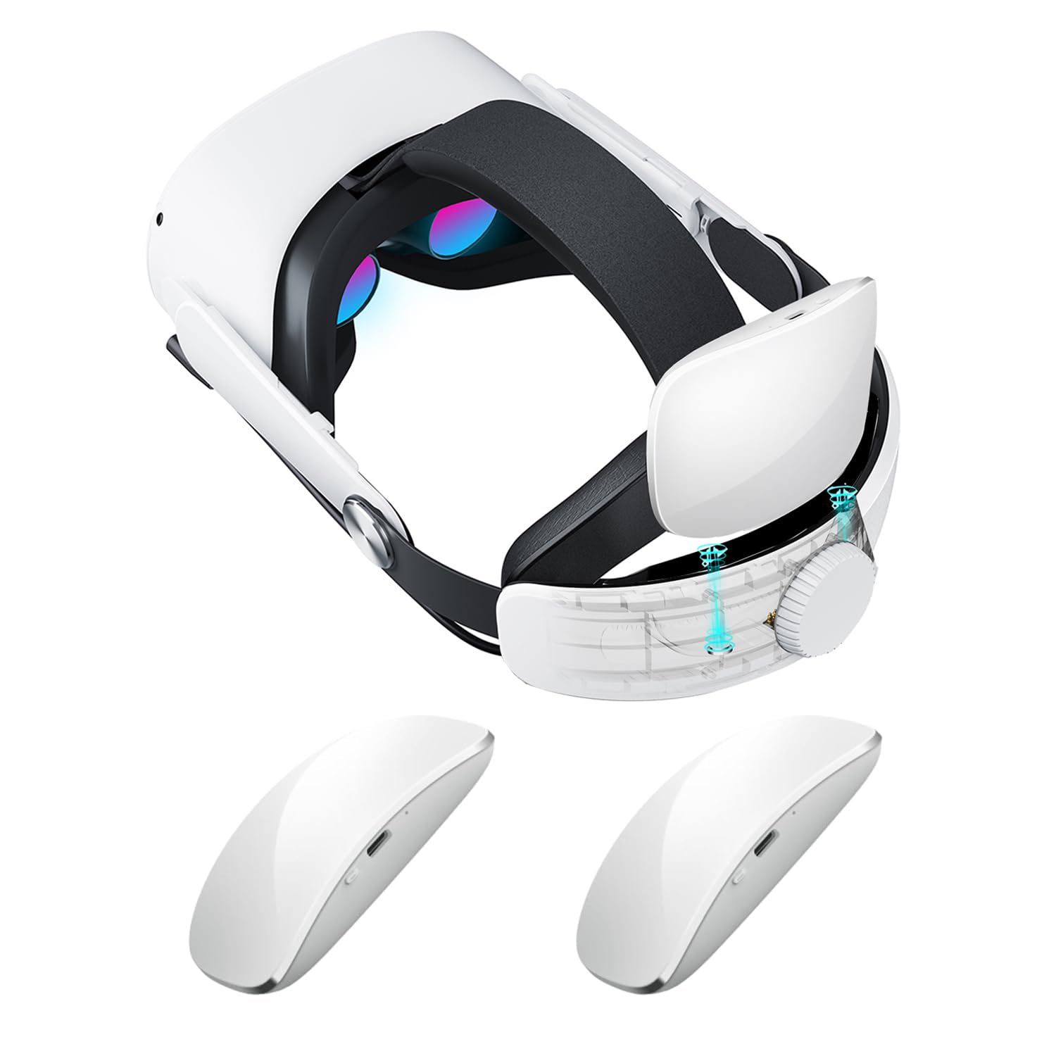 Geekvr Battery Head Strap For Quest 2 With 2 Detachable Battery, Replacement Elite Strap With Battery, Hot Swappable 5000Mah Suc