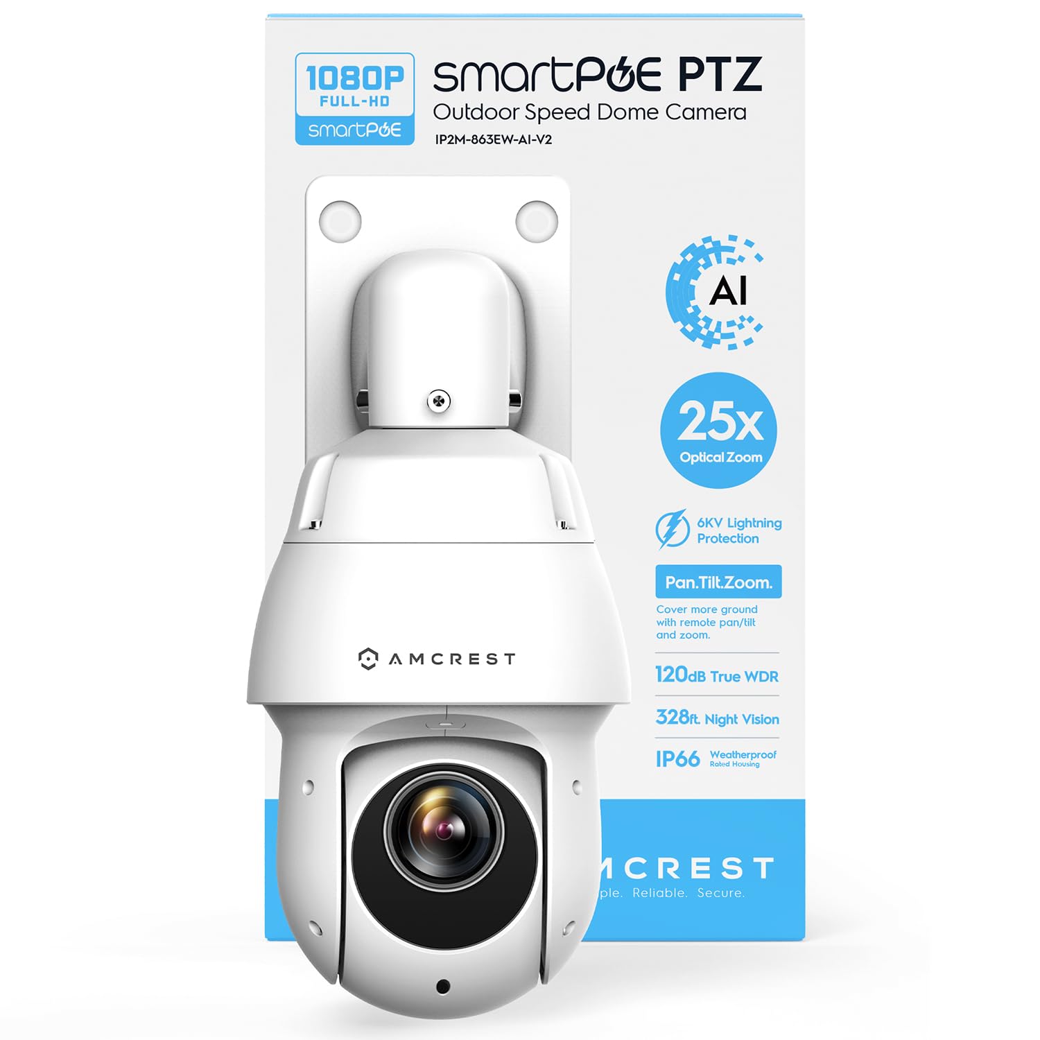Amcrest 2MP Outdoor PTZ POE + IP Camera Pan Tilt Zoom (Optical 25x Motorized) POE+ Camera Security Speed Dome, CMOS Image Sensor