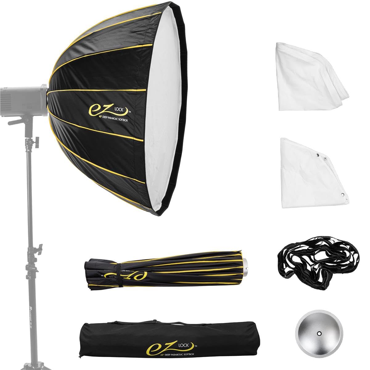 Glow EZ Lock 48' Deep Parabolic Quick Softbox, 16-Sided Parabolic Softbox Opens Up and Closes Down Umbrella Style