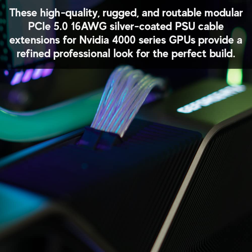 Linkup   Ava 16Pin Pcie 5.0 Gpu Power Extension Cable (12Vhpwr) For Nvidia Rtx4000 16Awg Silver Coated Copper Teflon High Temper