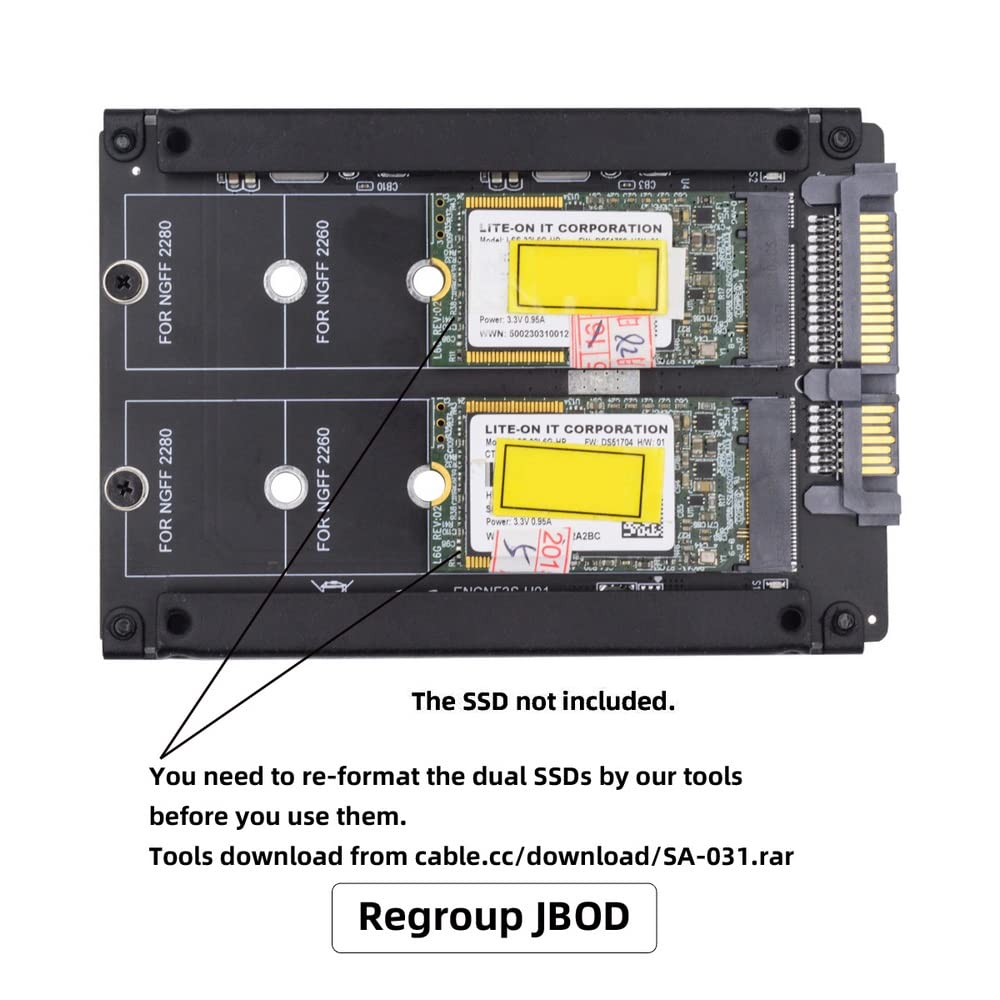 Cablecc Dual Ngff B+M Key M.2 Ssd Card Jobd Raid0 Span Bridge To 2.5Inch Sata Combo Hdd Disk Drive Enclosure