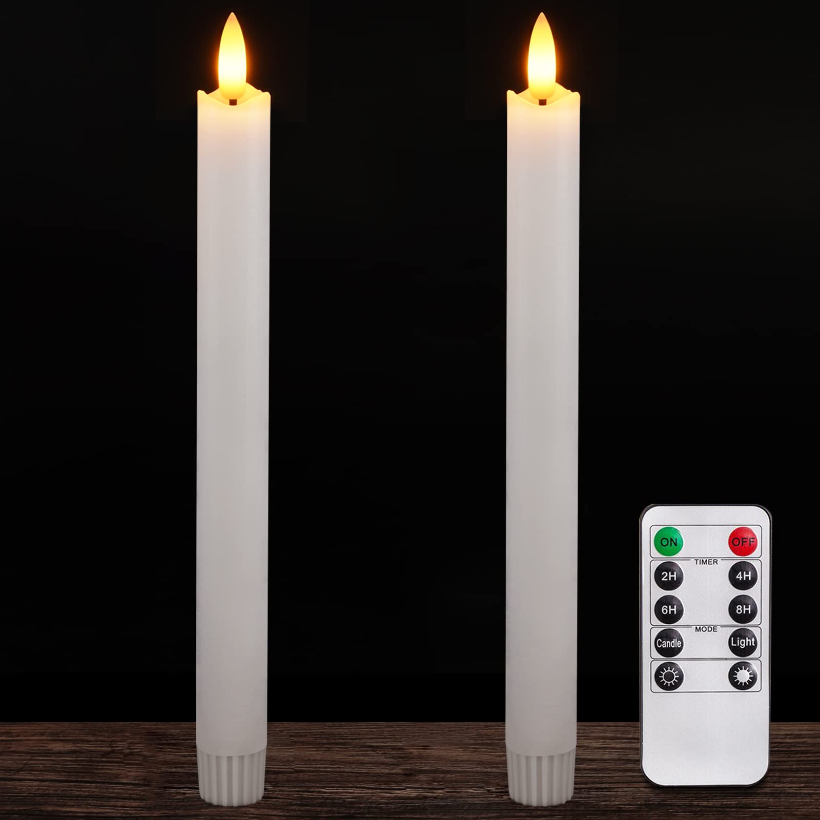 Homemory 2 Pcs White Flameless Taper Candles With Remote And Timer, Real Wax Made 9.6'' Battery Operated Candle Stick Flickering