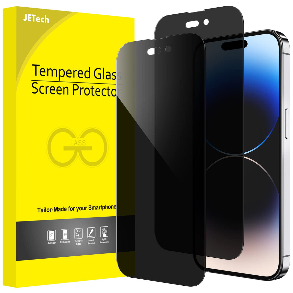 Jetech Privacy Full Coverage Screen Protector For Iphone 14 Pro Max 6.7 Inch, Anti Spy Tempered Glass Film, Edge To Edge Protect
