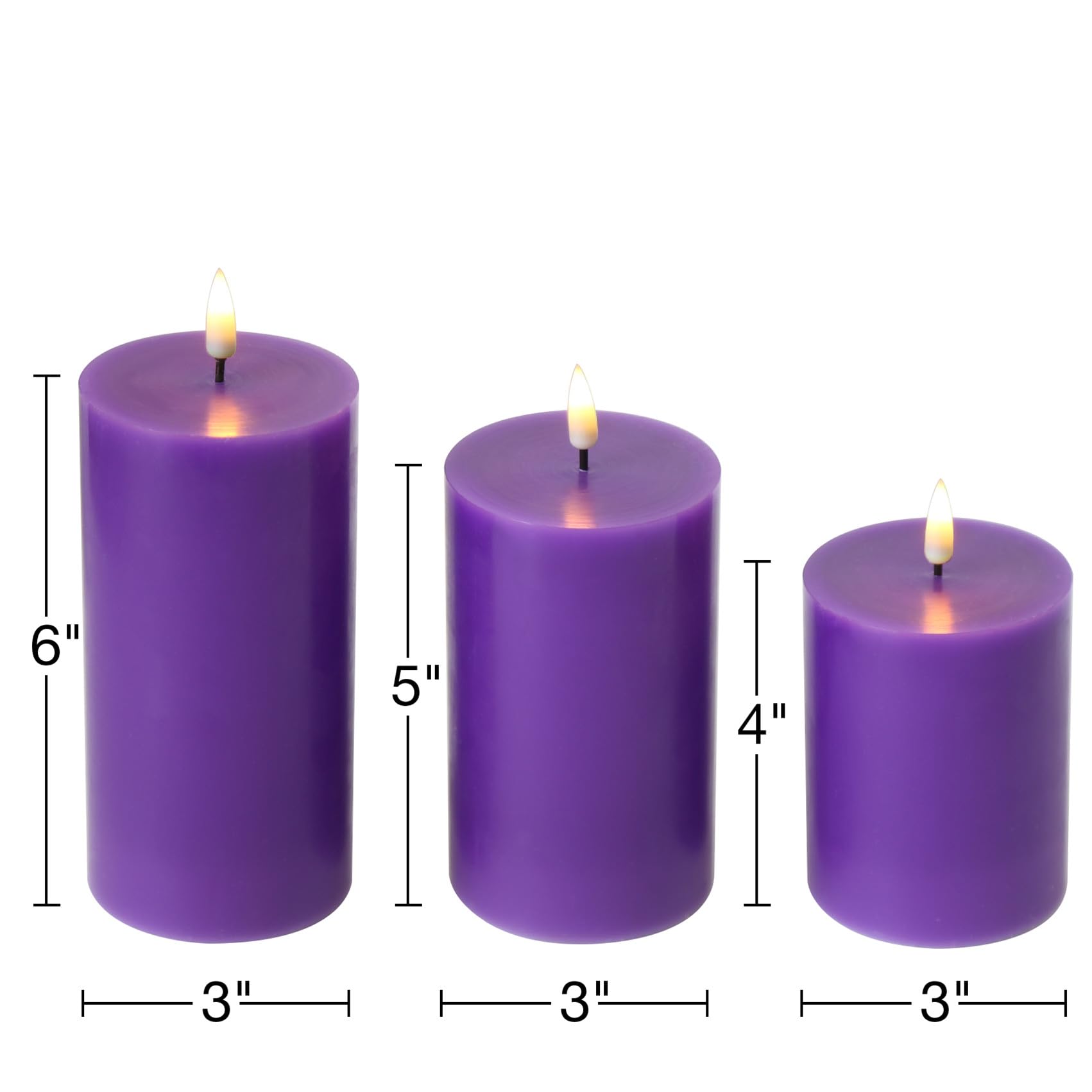 Girimax Purple Flameless Pillar Candles With Remote, Real Wax Flickering Battery Operated Led Candles F 3'' H 4'' 5'' 6''