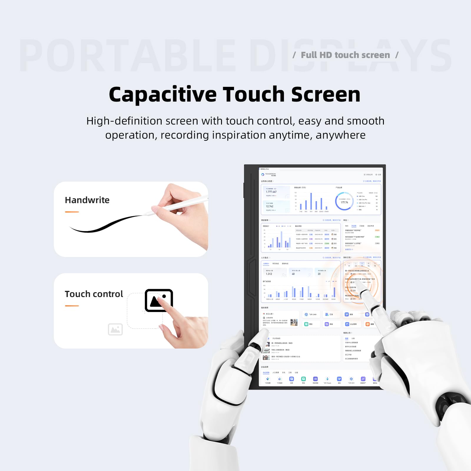 Ponkloie Portable Monitor Touchscreen For Laptop, 15.6'' Fhd 1080P Hdmi Usb C Ips External Monitor, Built In Dual Speakers Gamin