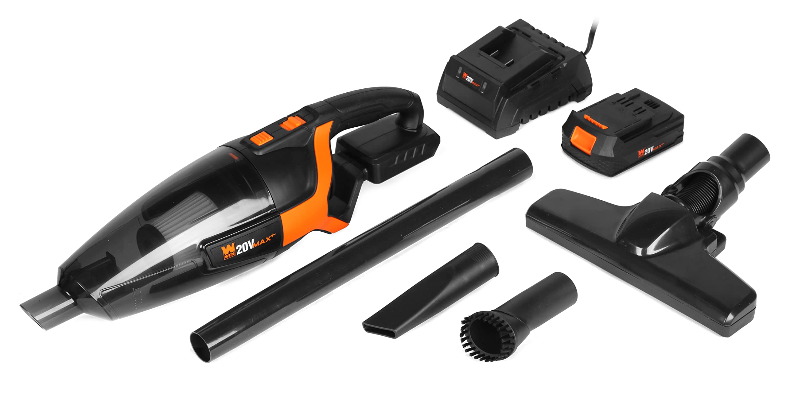 Wen 20V Max Cordless Handheld Vacuum Cleaner Kit With 2.0 Ah Lithium Ion Battery And Charger, Black