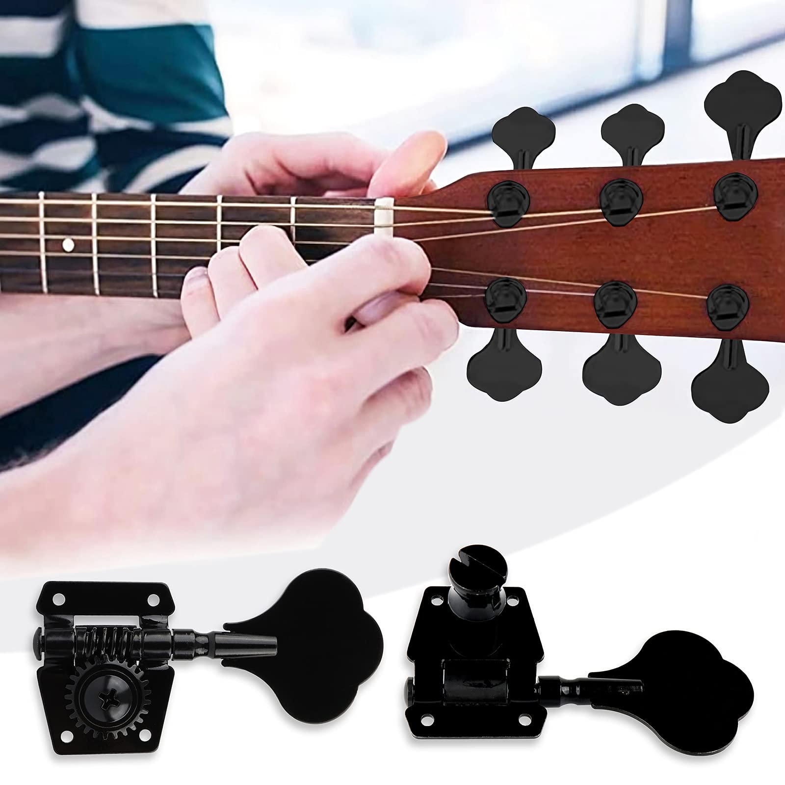 4R Bass Guitar Tuning Pegs Bass Vintage Opened Machine Heads Black