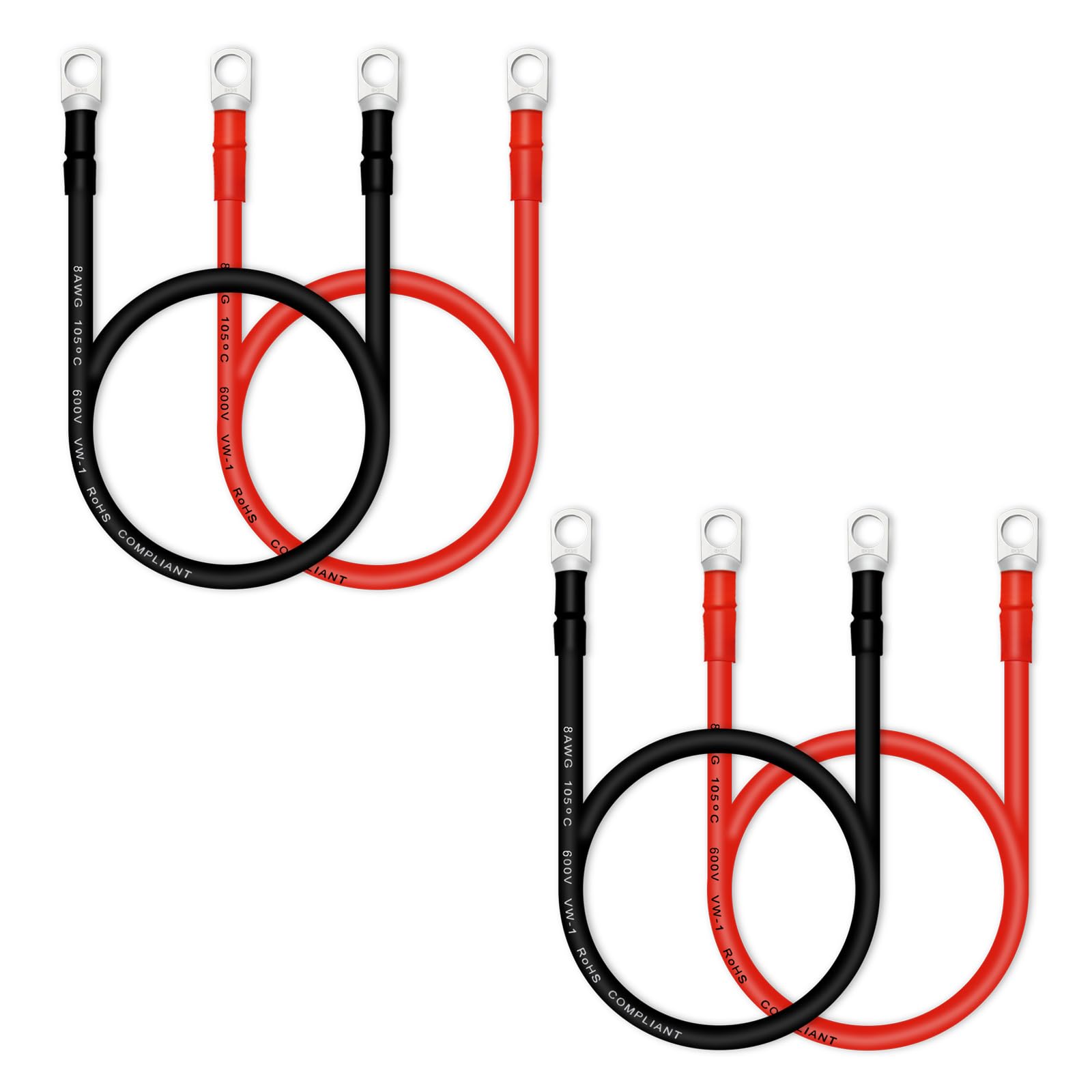 QIATOL 8 AWG Battery Cables with 3/8 inch Copper Terminals(4PCS 2FT).