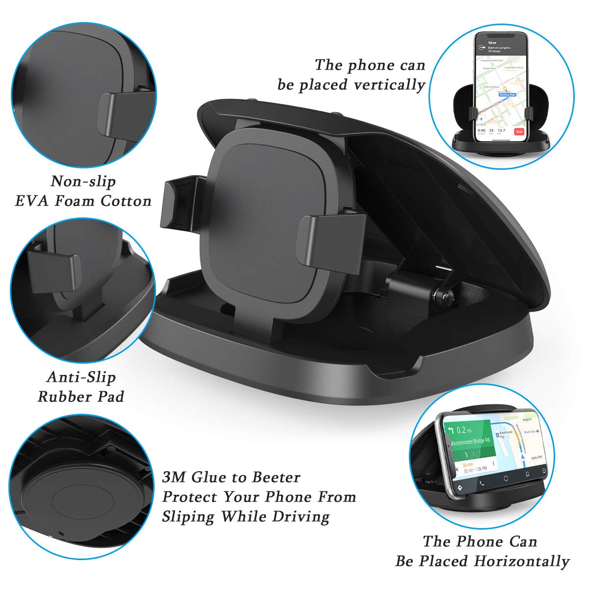 Joyeky Cell Phone Holder For Car, Vertical Horizontal Car Phone Mount With 360 Rotate Dashboard Cradle Compatible Iphone Samsung