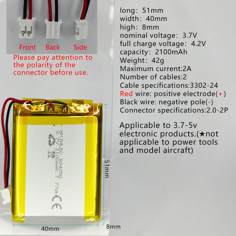 Hxjnldc Dc 3.7V 2100Mah 804050 Li Ion Lithium Ion Polymer Battery Replacement For Diy 3.7 5V Electronic Product, Mobile Energy S