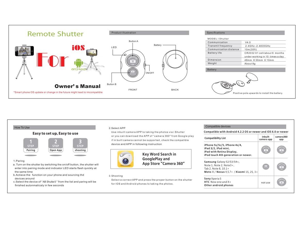 Ruittos Phone Tripod Mount Adapter With Smartphone Remote Controller, Phone Holder Clip Compatible With Iphone And Other Cell Ph