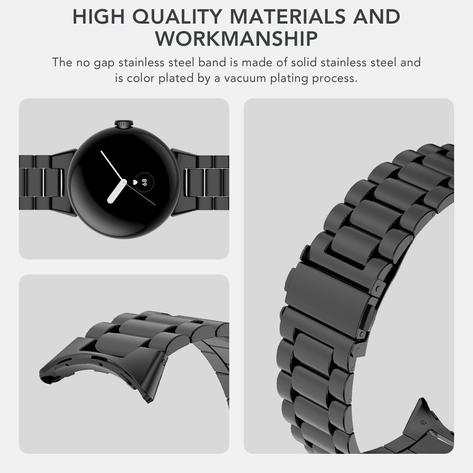 Aresh Compatible With Google Pixel Watch Band Women Men, Stainless Steel Adjustable Metal No Gap Band For Google Pixel Watch Bla