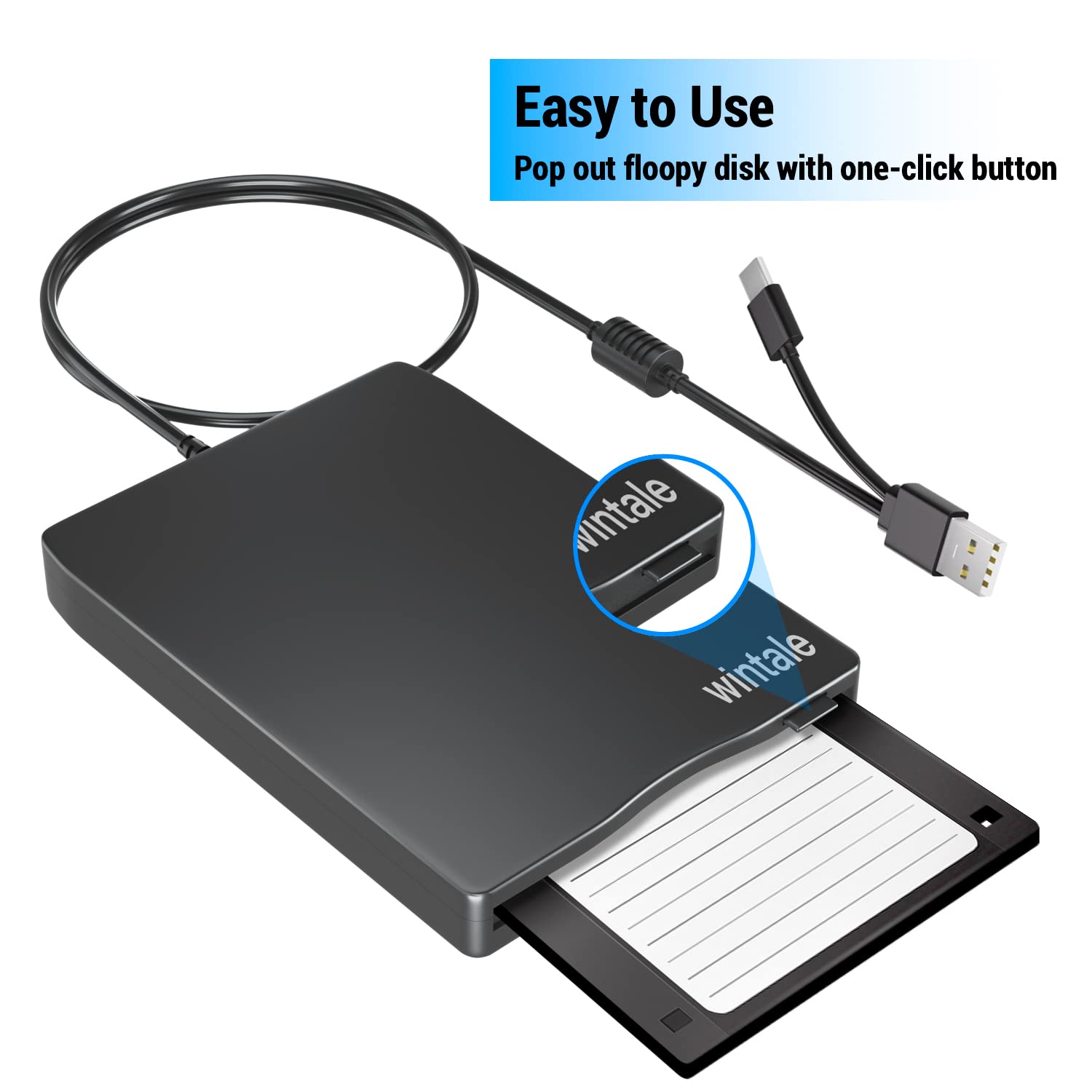 Wintale Usb Floopy Drive,Portable 3.5'' Usb External Floppy Disk Drive,Slim Plug And Play 1.44 Mb Fdd For Pc Windows 2000/Xp/Vis