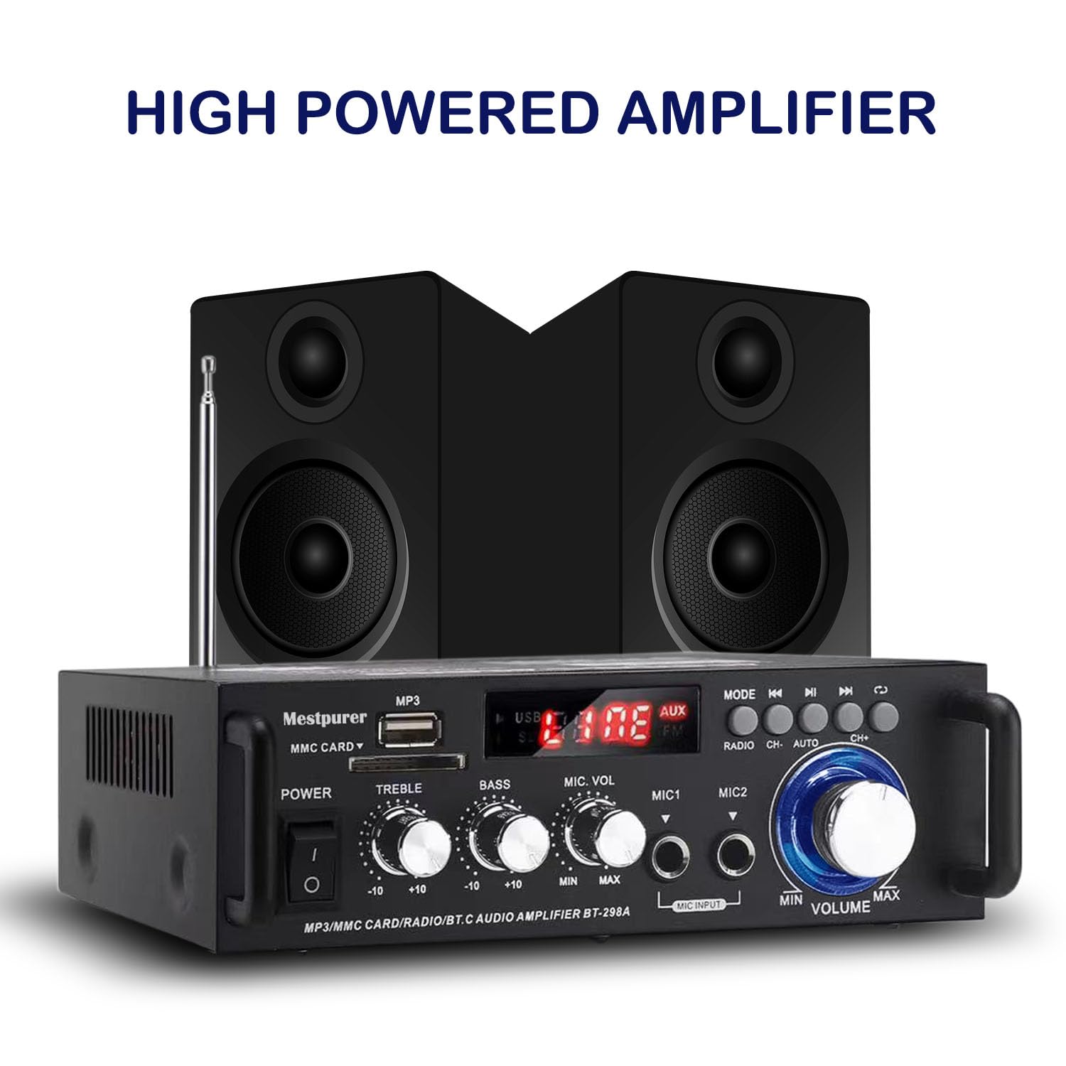 Mestpurer Stereo Power Amplifier With Wireless Bluetooth   Led Display Power Amp, Audio Amplifier For Speakers With Dual Channel