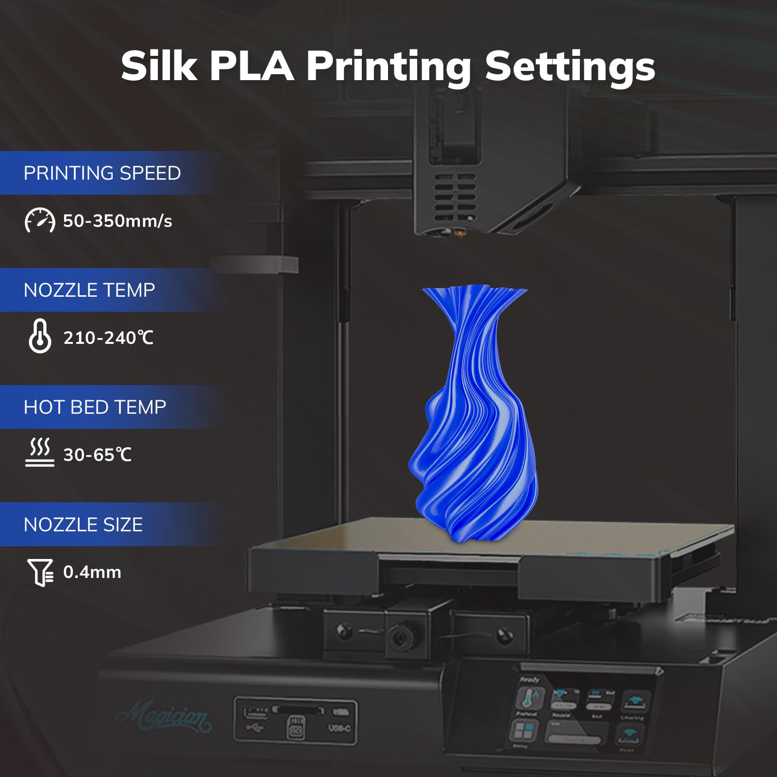 Amolen Silk Pla Filament 1.75Mm 3D Printer Filaments, Shiny Sapphire Blue Filament For 3D Printing, 1Kg(2.2Lbs) Spool, Compatibl