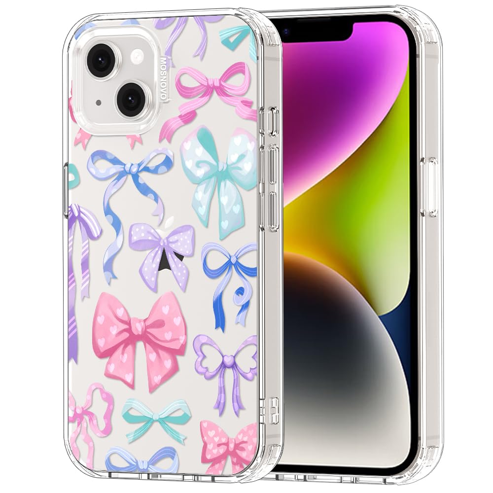 MOSNOVO for iPhone 13/14 Case | Military Grade 6.6ft Drop Tested | Clear with Bows Design