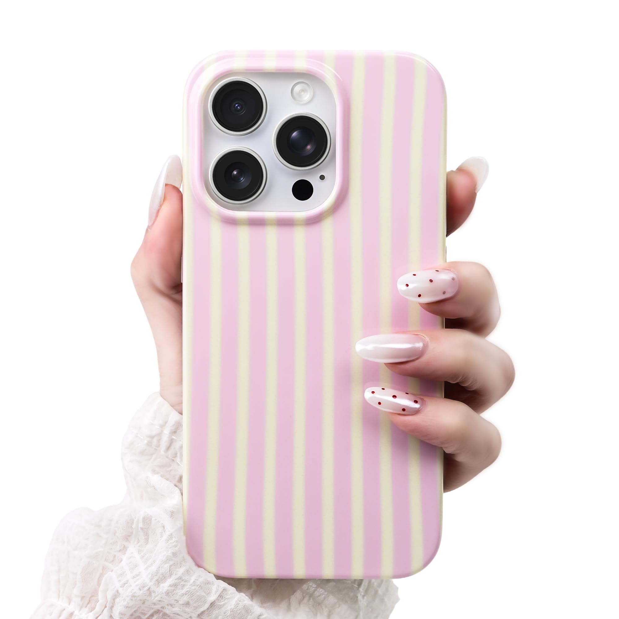SleekCover Compatible with iPhone 15 Pro Case,Cute Aesthetic Striped Pattern Cover for Women Girls,Soft TPU Shockproof Protectiv
