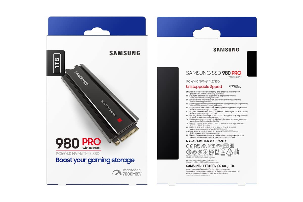 Samsung 980 Pro Ssd With Heatsink 1Tb Pcie Gen 4 Nvme M2 Internal Solid State Hard Drive, Heat Control, Max Speed, Ps5 Compatibl
