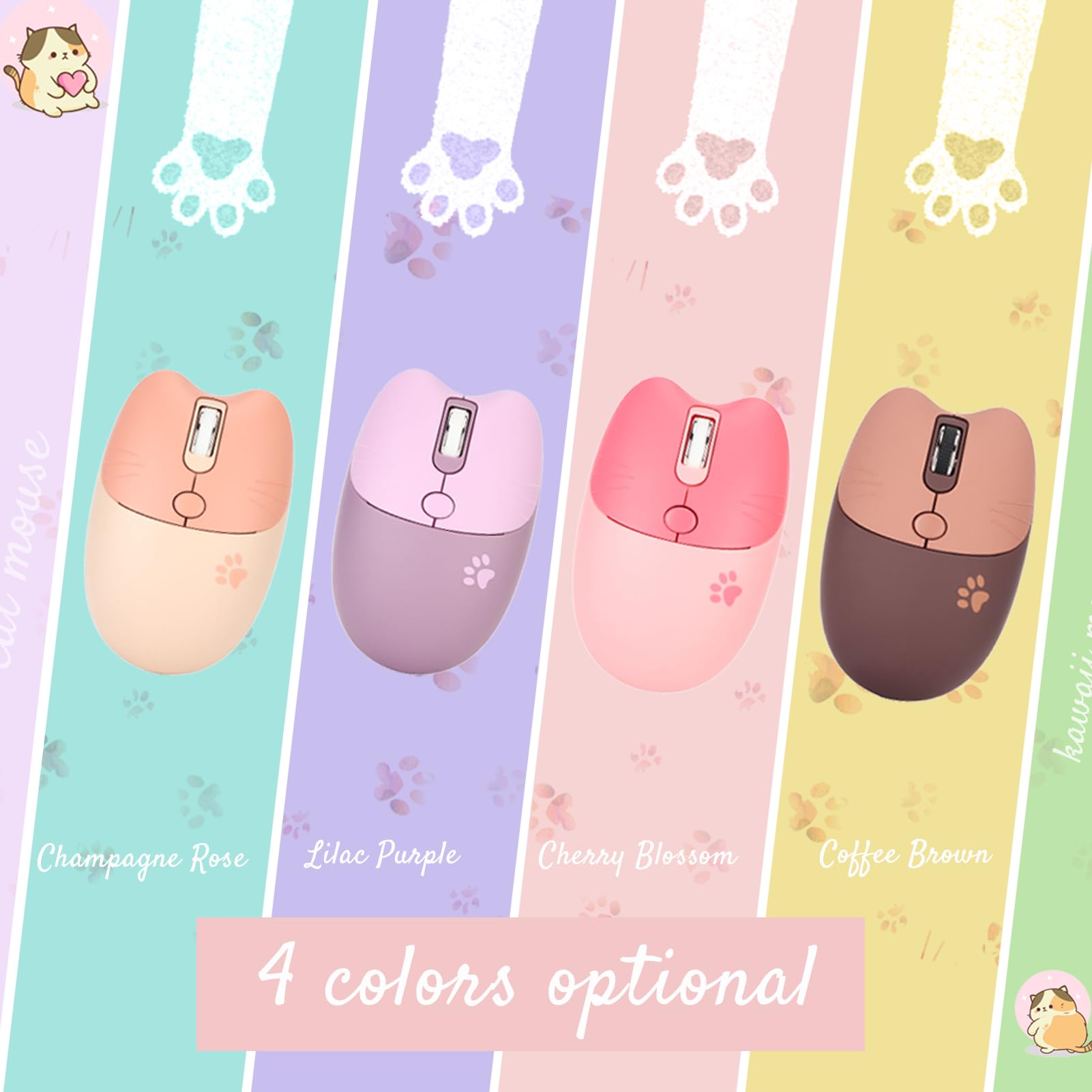 Gugxiom Wireless Mouse, 2.4G Cute Mouse, Kawaii Mouse, Lightweight Soundless Mouse, Portable 3 Levels Dpi Mouse, With Usb Receiv