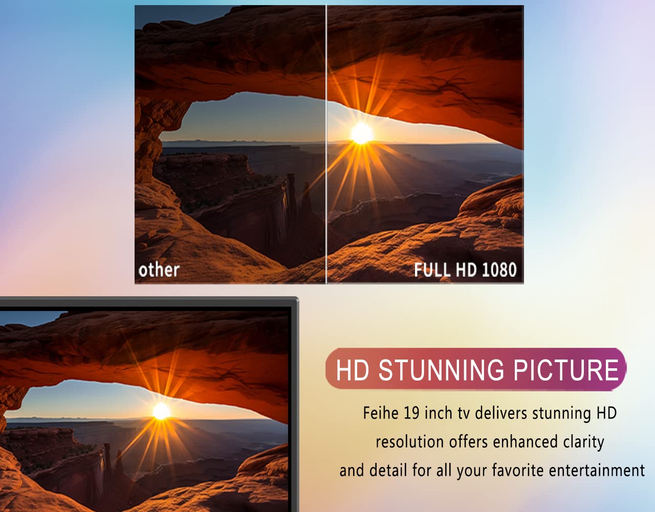 Feihe 19 Inch Flat Screen Tv Built In Digital Atsc Tuners, 1080P Led Tv With Hdmi Vga Av Usb Port For Kitchen, Bedroom, Rv, Cara