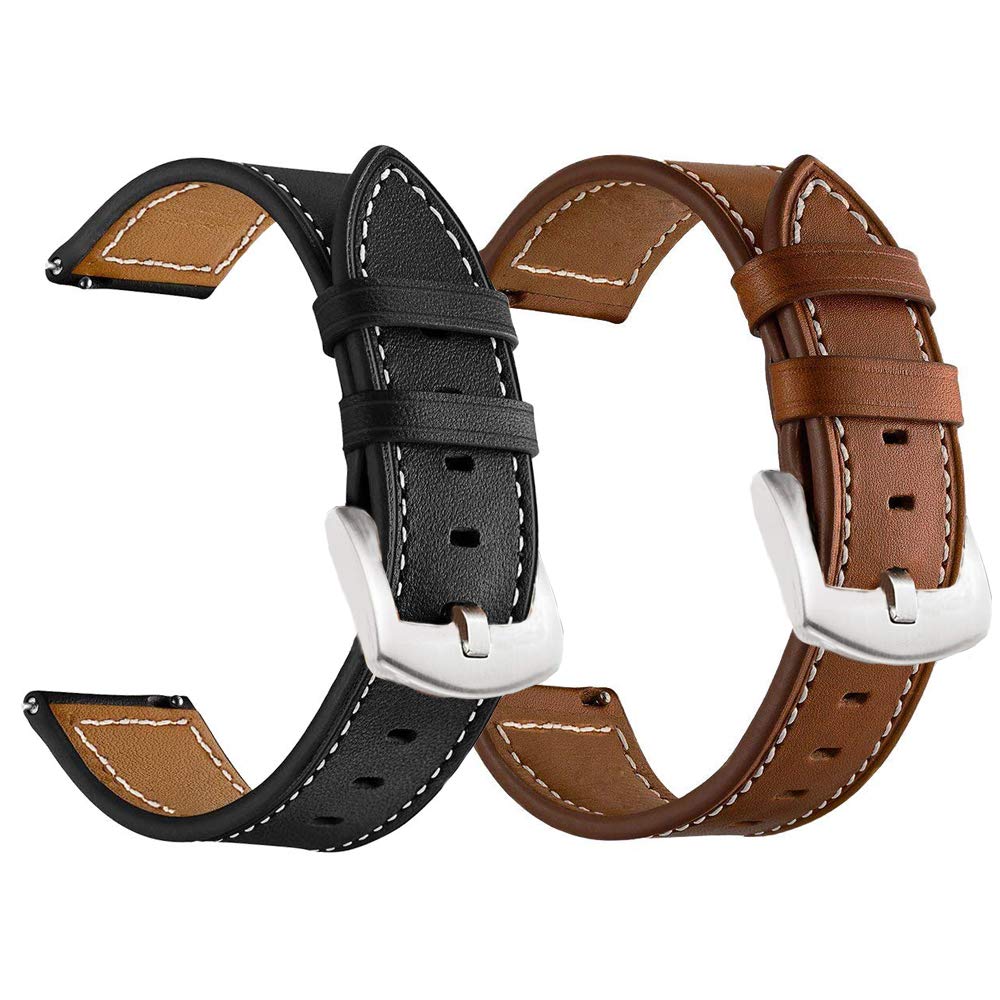 Ldfas Galaxy Watch 45Mm/46Mm Bands, Genuine Leather 22Mm Watch Strap With Silver Buckle Compatible For Samsung Galaxy Watch 3 45