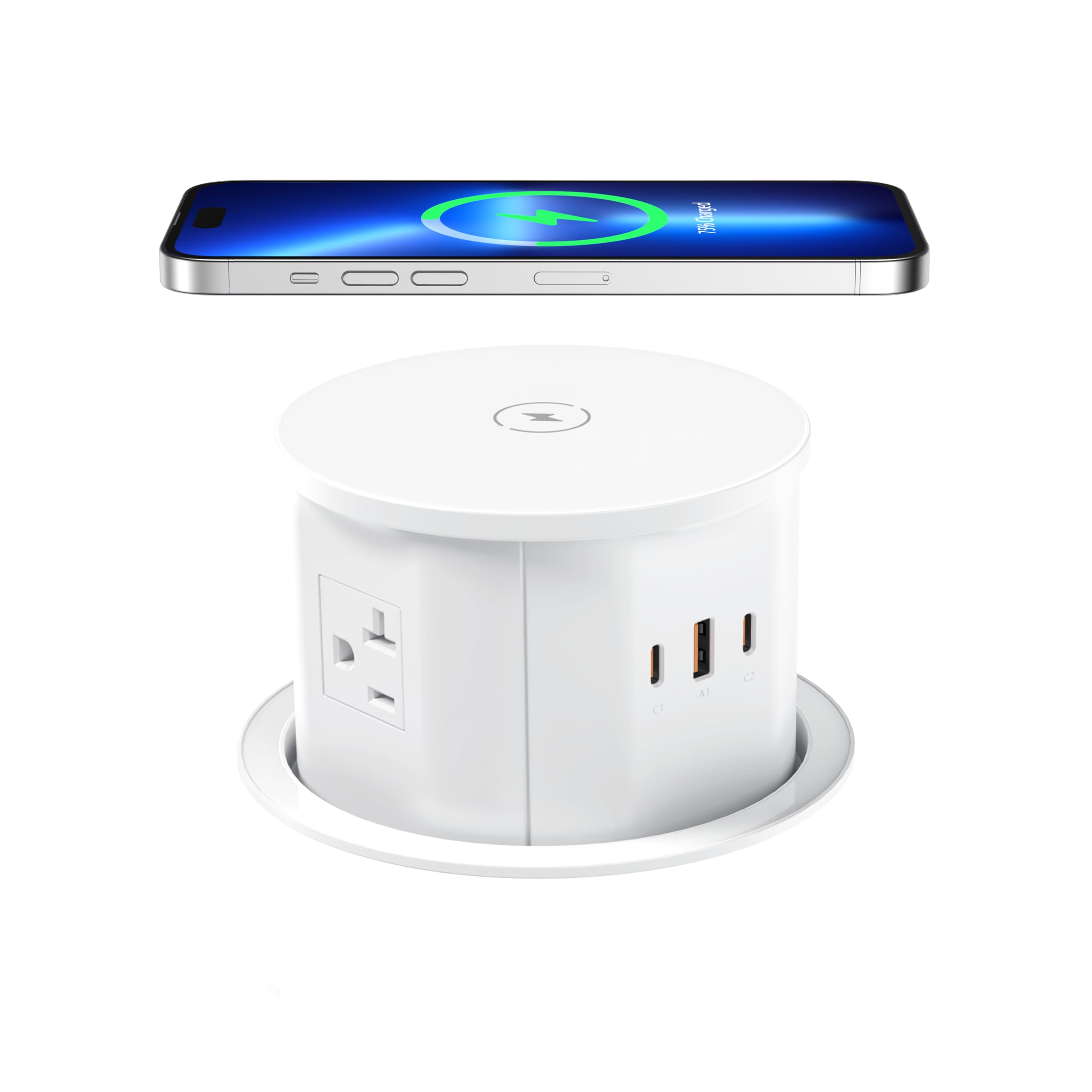 ANNQUAN 20 Amp Pop Up Countertop Outlet with 15W Wireless Charger,Max 65W Power Delivery,4.75 Pop Up Electrical Outlet with 3 Ou