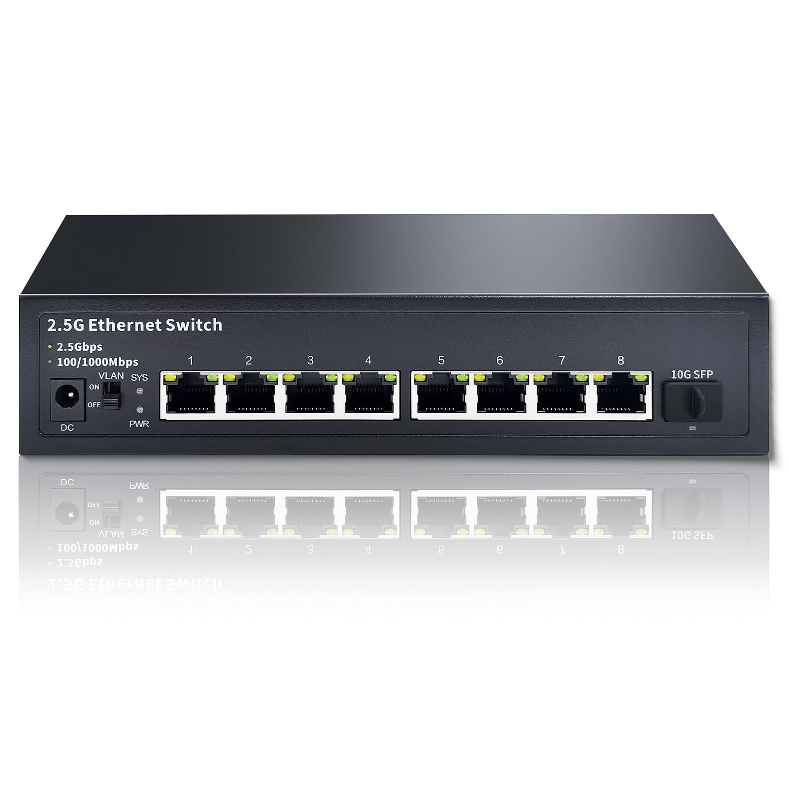 Steamemo 8 Port 2.5G Unmanaged Ethernet Switch, 8X 2.5G Base T Ports, 1X 10G Sfp, 60Gbps Switching Capacity, Compatible With 100
