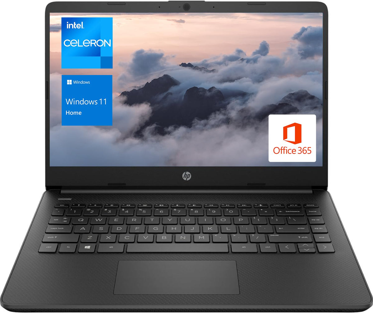 HP Portable Laptop, Student and Business, 14' HD Display, Intel Quad Core N4120, 16GB DDR4 RAM, 64GB eMMC, 1 Year Office 365, Webcam, SD Card Reader, HDMI, Wi Fi, Windows 11 Home, Black, KKE Mousepad