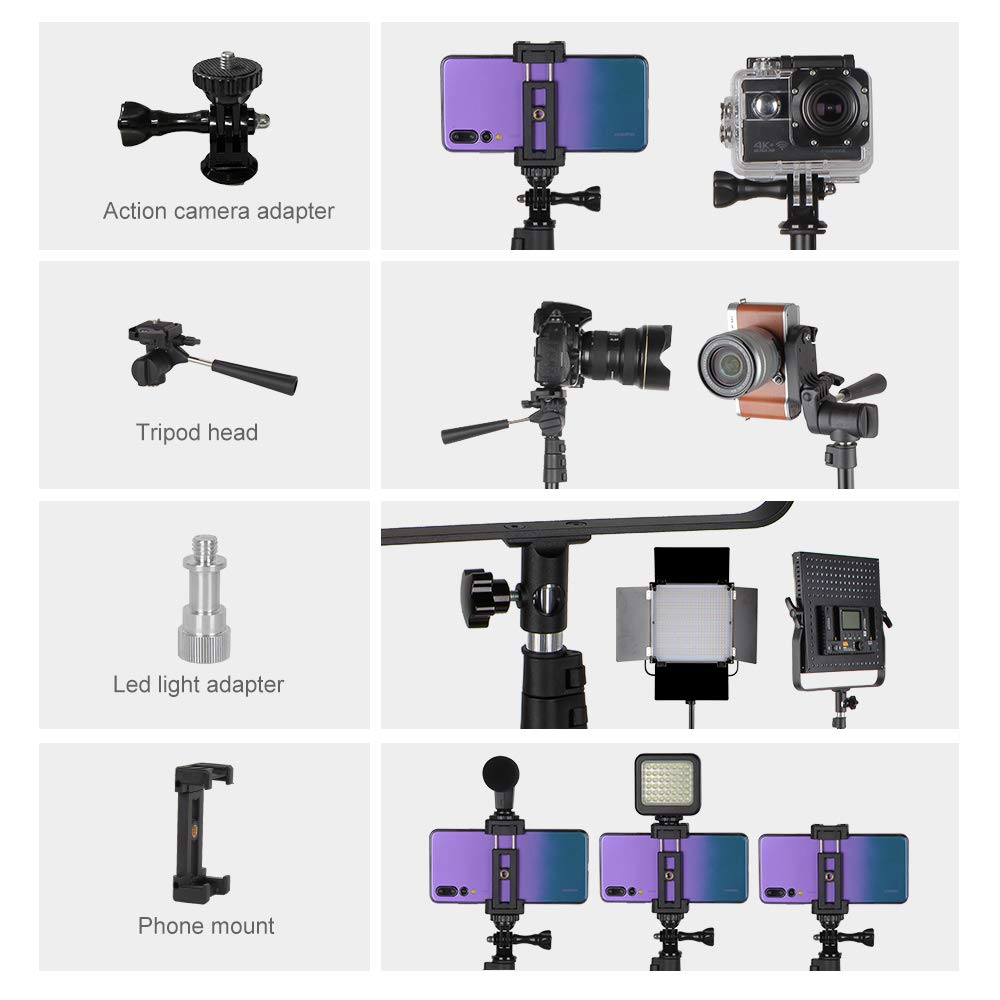 70 Inch Camera/Phone Tripod Monopod Aluminum Lightweight Compact For Travel Pan Head Qr Plate For Dslr Vlogging Camera With Phone Mount And Carrying Bag By Besnfoto