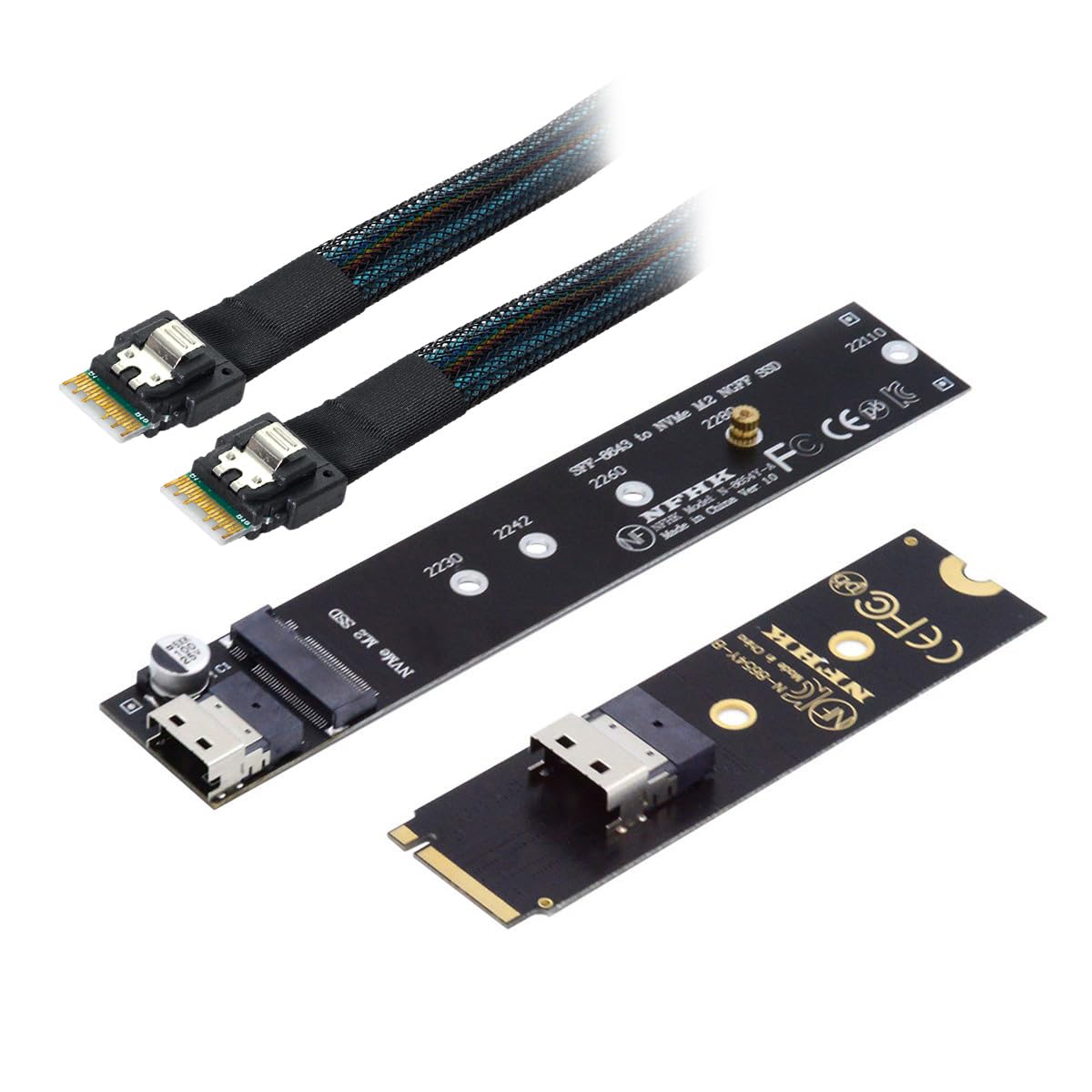 NFHK NGFF M-Key NVME Male to Female Extension Cable 40cm with SFF-8654 Connector for Mainboard SSD 2280/22110