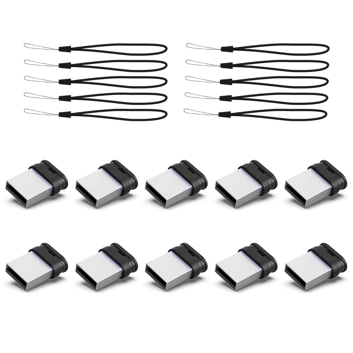 K&Zz 16Gb Mini Flash Drive 10 Pack 16G Small Usb Drive With Lanyard Low Profile Usb 2.0 Flash Drive 16 Gb Tiny Thumb Drive Memory Stick (16Gb, Black)