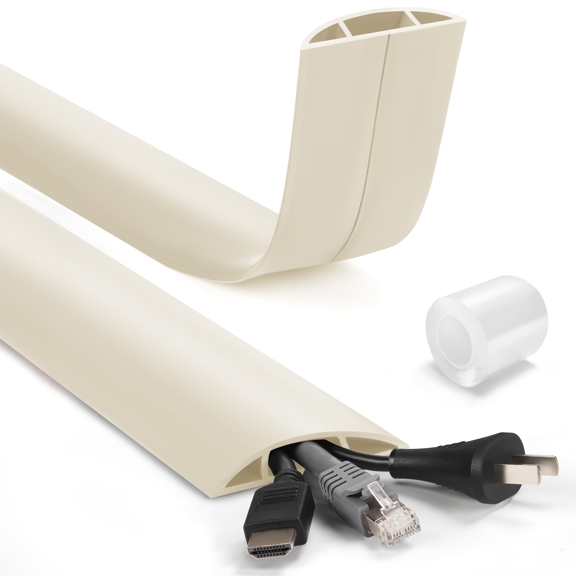 4Ft Cord Covers For Wires On Floor, Lzeoy Extension Floor Cable Cover, Beige Floor Cable Management, Hide Cord Cover Floor, Elec
