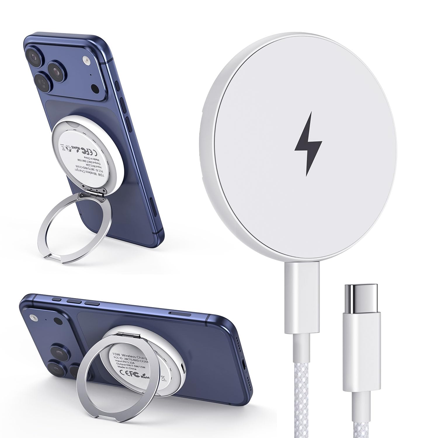 Getop 2 in 1 for MagSafe Magnetic Wireless Charger Pad & Stand for iPhone 12-17(All Series) with 6.6Ft USB-C Woven Charging Cabl