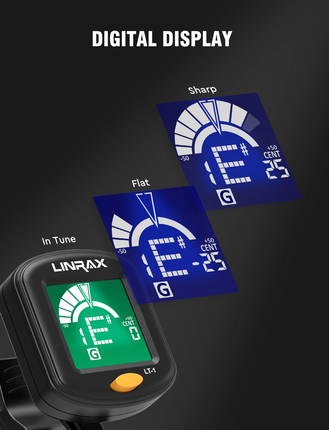 Linrax Lt 1 Guitar Tuner, Clip On Tuner For Guitar Bass Ukulele Violin Viola Banjo Mandolin, Chromatic Tuner With 360A Lcd Displ