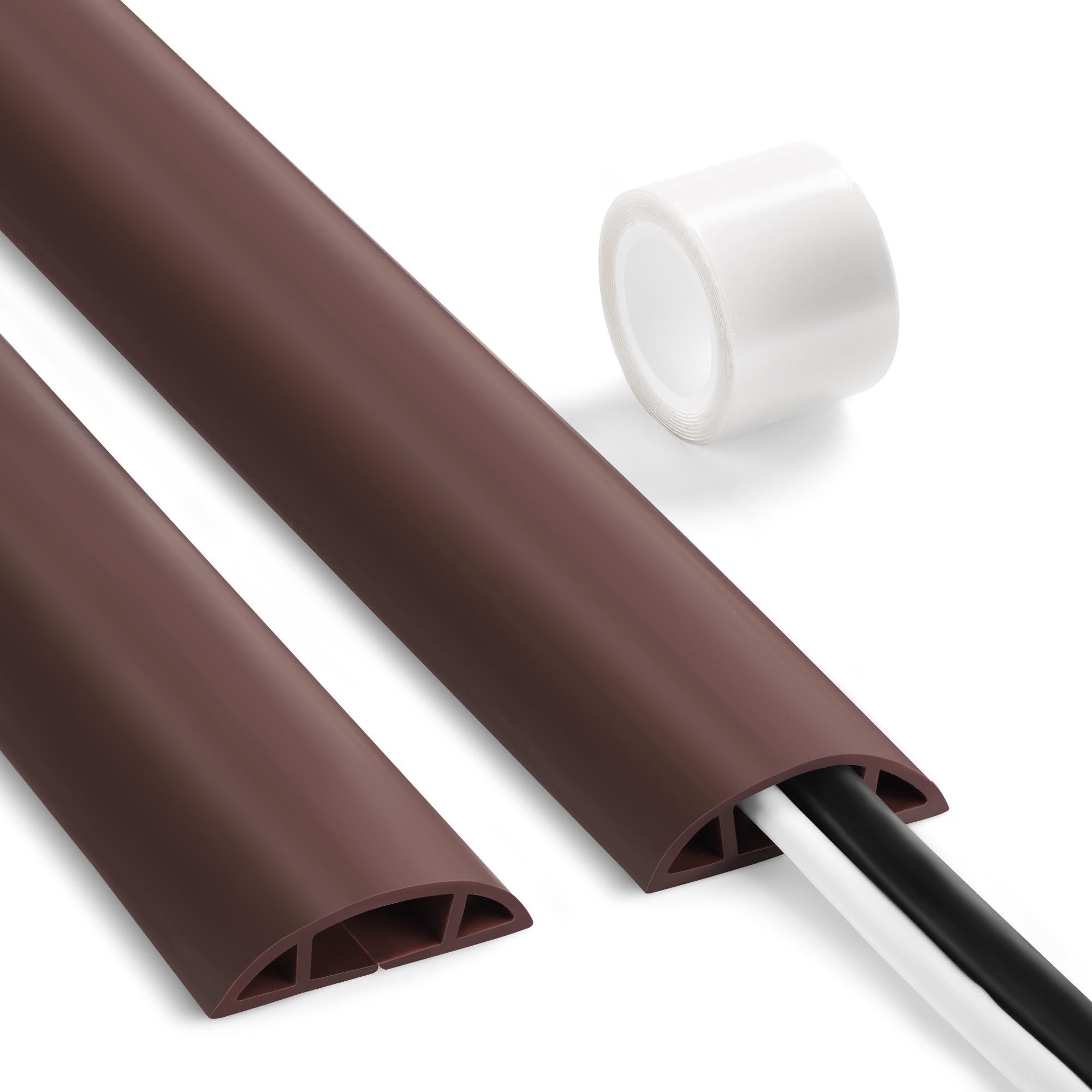 Floor Cable Cover 3Ft Brown, Lzeoy Cord Covers For Wires On Floor, Cord Hider Floor Cable Management, Extension Cord Floor Cover