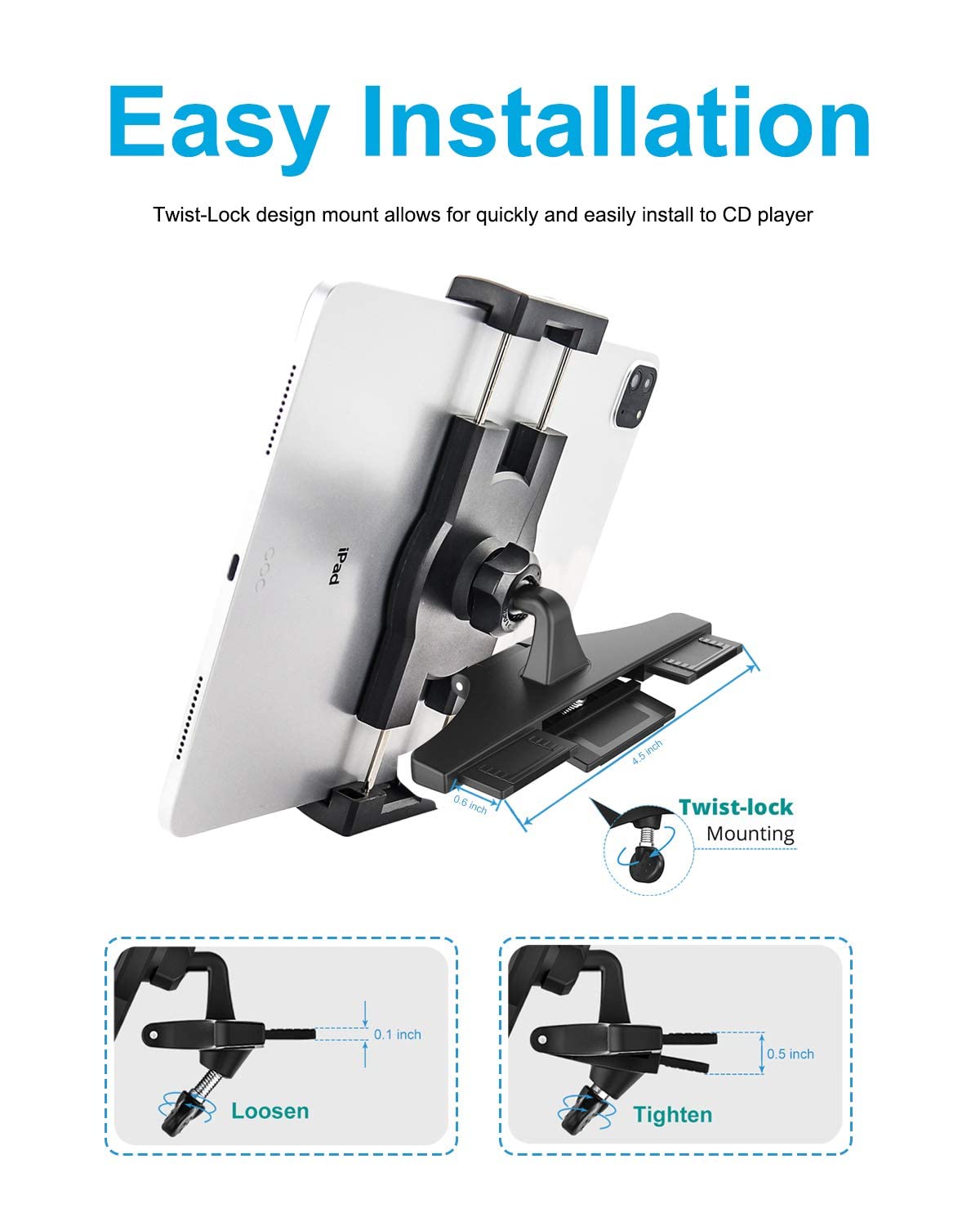 Woleyi Cd Slot Car Tablet Mount, 360 Rotatable Cd Player Car Tablet & Phone Holder For Ipad Pro 9.7, 11, 12.9 Air Mini 5 4 3 2,
