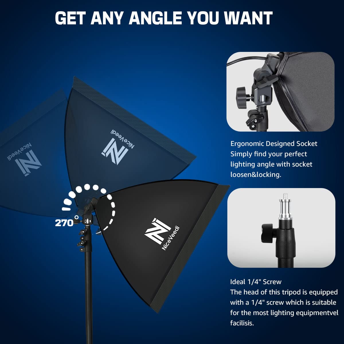 Softbox Lighting Kit, Niceveedi 16'' X 16'' Softbox Photography Lighting Kit With 63    Tripod Stand & 5400K 450W Equivalent Led