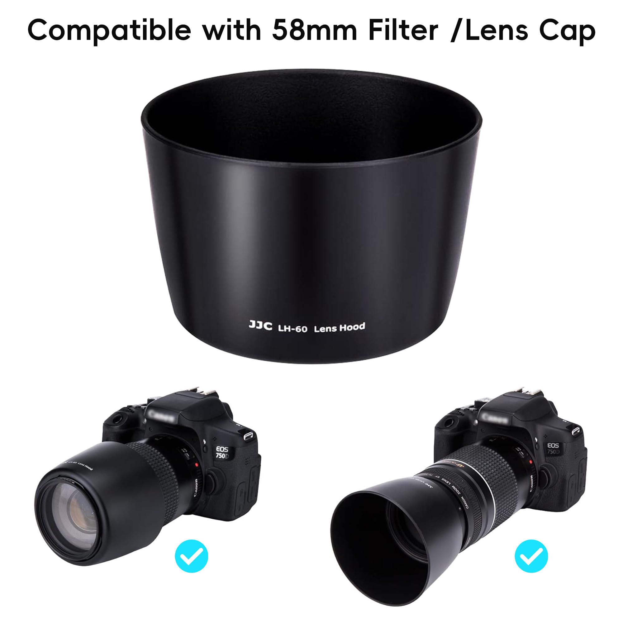 Reversible Lens Hood Shade Protector For Canon Ef 75 300Mm F/4 5.6 Iii Usm & Ef S 55 250Mm F/4 5.6 Is Ii Lens Replaces Et 60 On