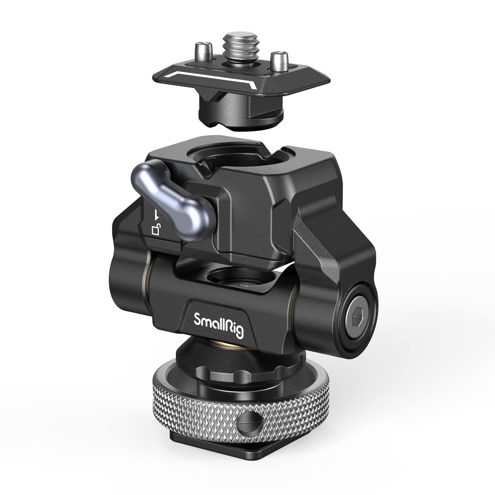 SmallRig Quick Release Camera Monitor Mount with Cold Shoe, Supports Swivel 360 and Tilt 170 Adjustable, Drop-in HawkLock Camera