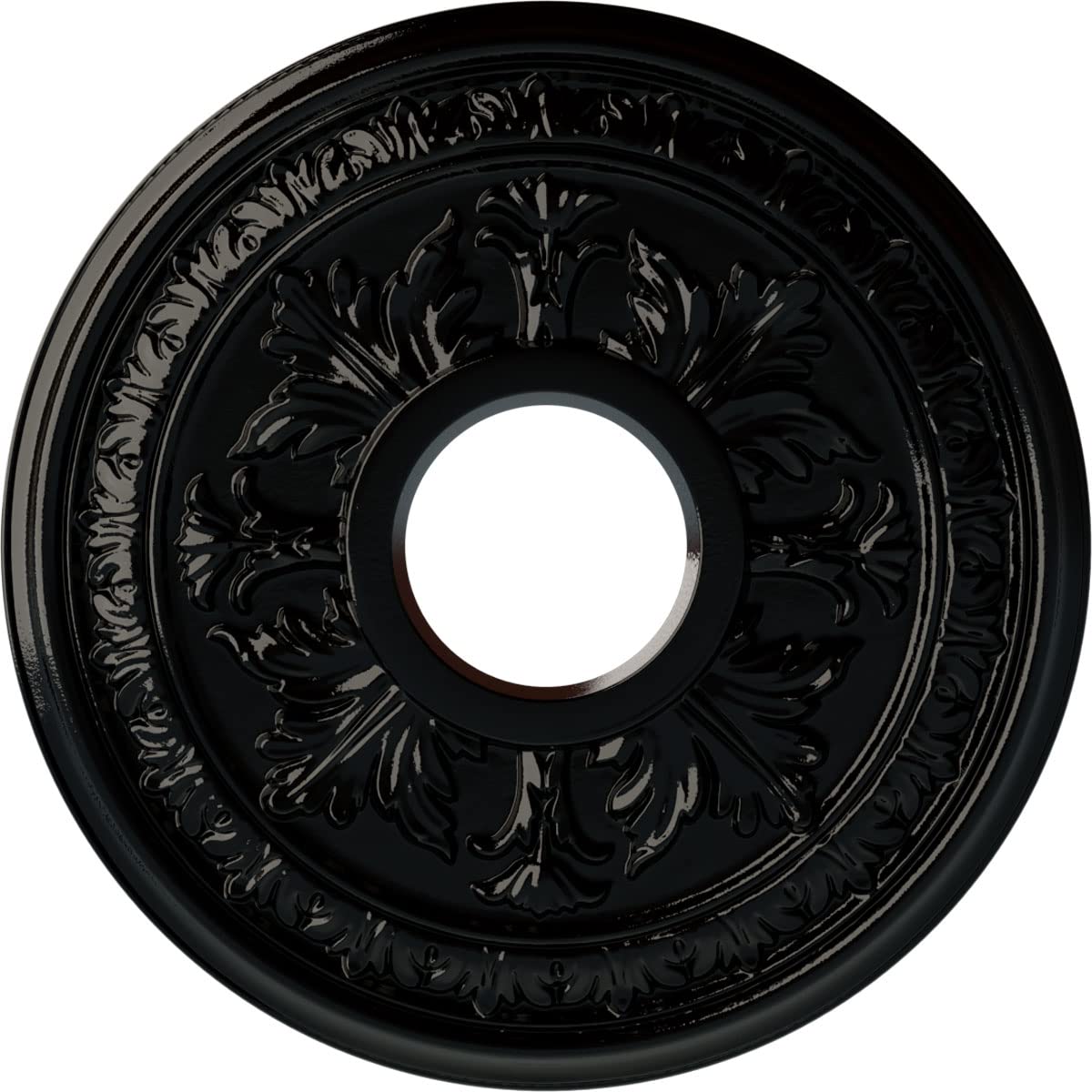 15 3/8OD x 4 1/4ID x 1 1/2P Baltimore Ceiling Medallion (Fits Canopies up to 5 1/2), Hand-Painted Black Pearl