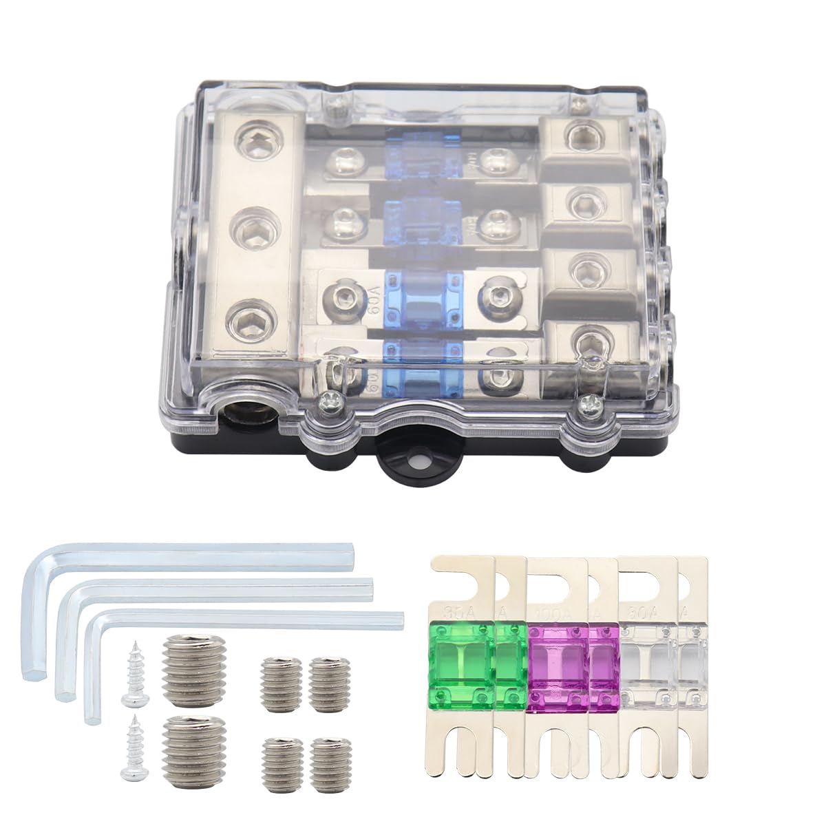 4 Way Amp Fuse Block Anl Holder Audio Subwoofer Amplifier 4 Gauge Wire In 8 Gauge Wire Out Fuses Distribution Block With 30A 60A