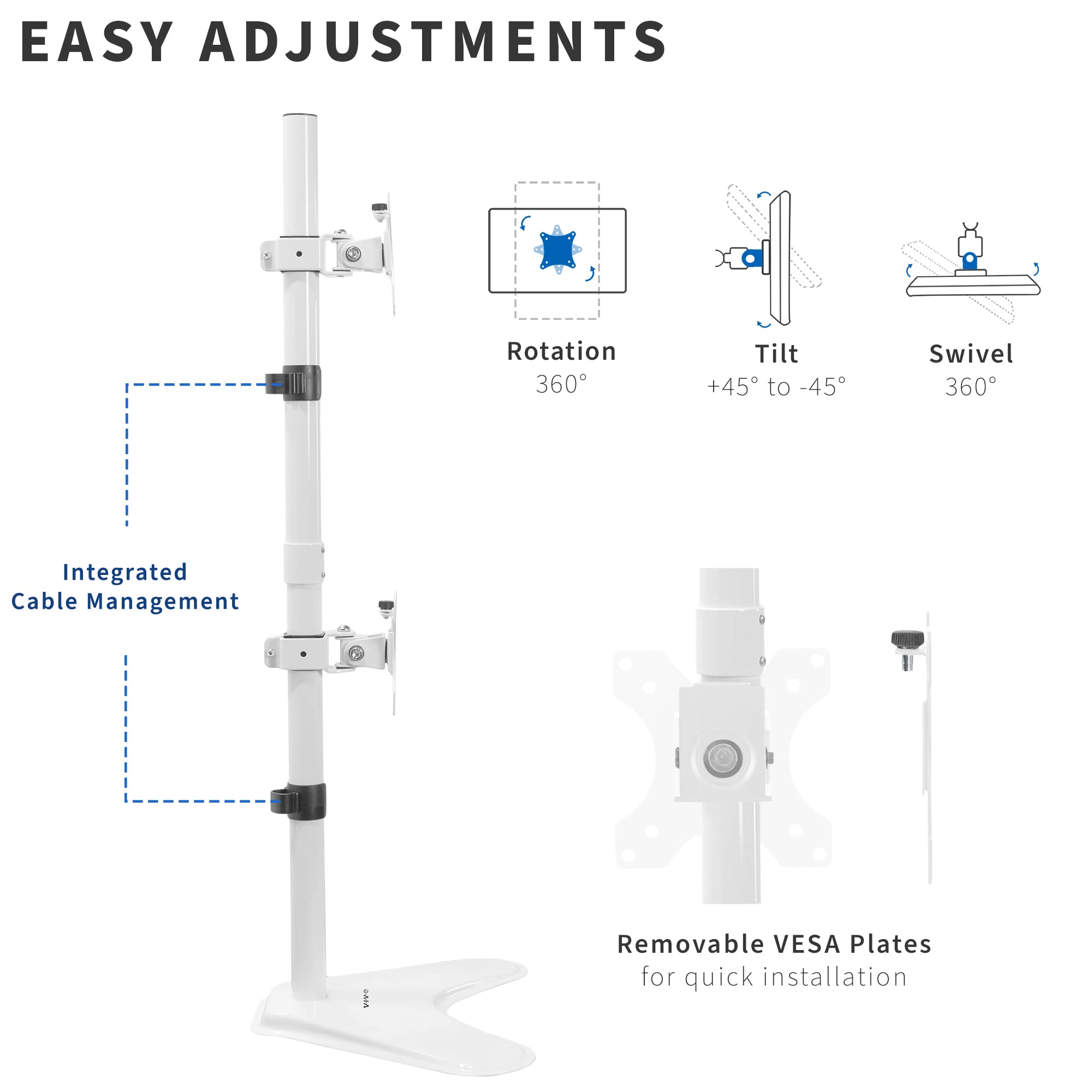 VIVO Dual Monitor Desk Stand Free Standing LCD Mount, Holds in Stacked Vertical Position 2 Ultrawide Screens up to 34 inches, White, STAND V002LW